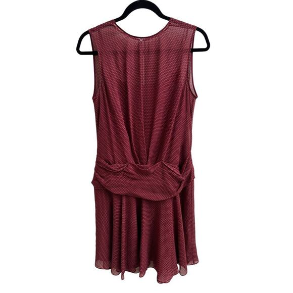 THEORY NWOT Drape Flounce Black Mulberry Silk Chiffon Mini Dress Sz M Maroon - Picture 2 of 8